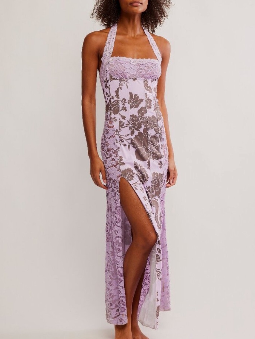 FREE PEOPLE LOVE YOU MOST PRINTED MAXI SLIP in Lavender Combo NWT sz M